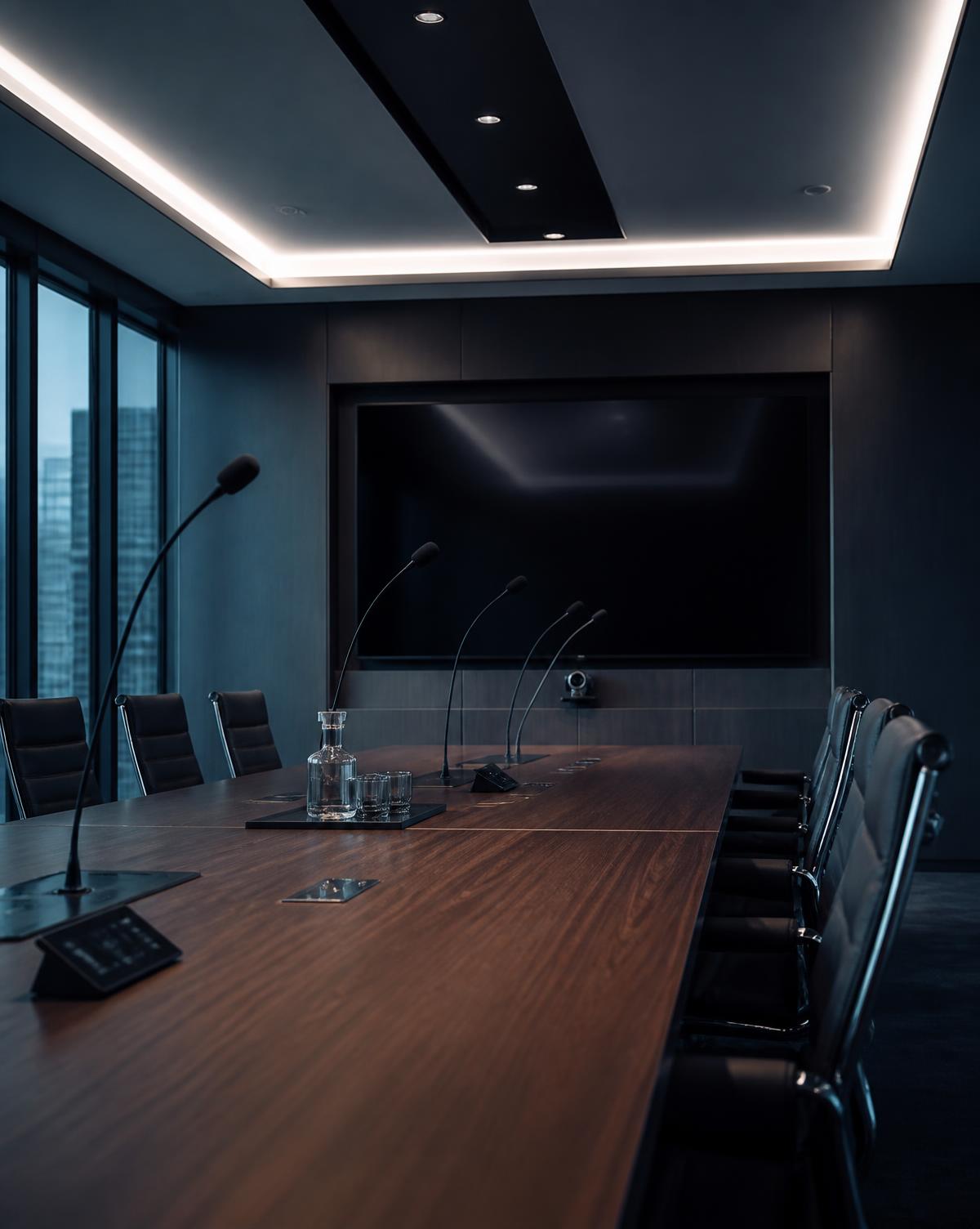 Corporate boardroom with an integrated large-format display